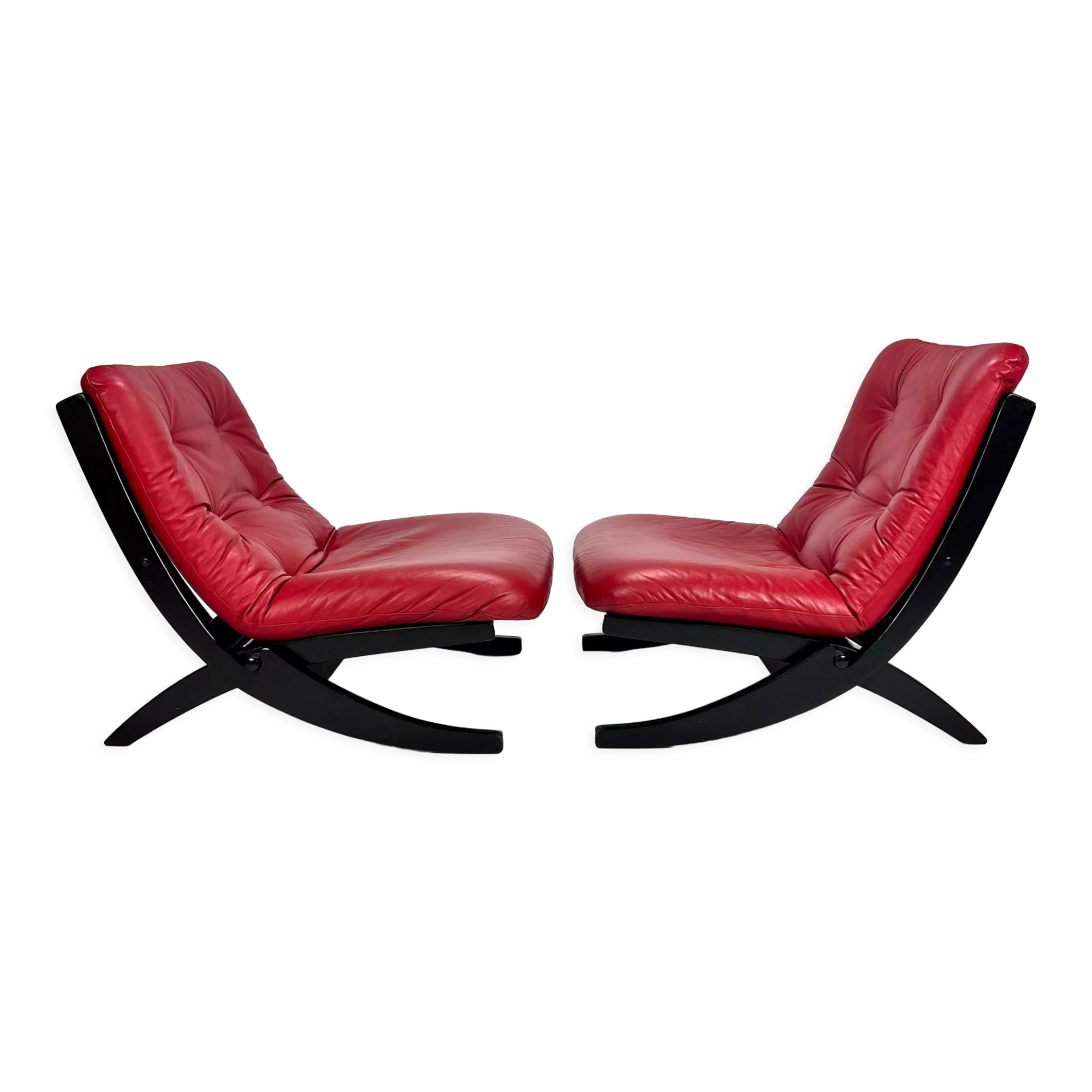 Set of 2 Vintage Black and Red Scissor Chairs, 1970s