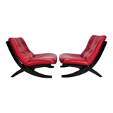 Set of 2 Vintage Black and Red Scissor Chairs, 1970s