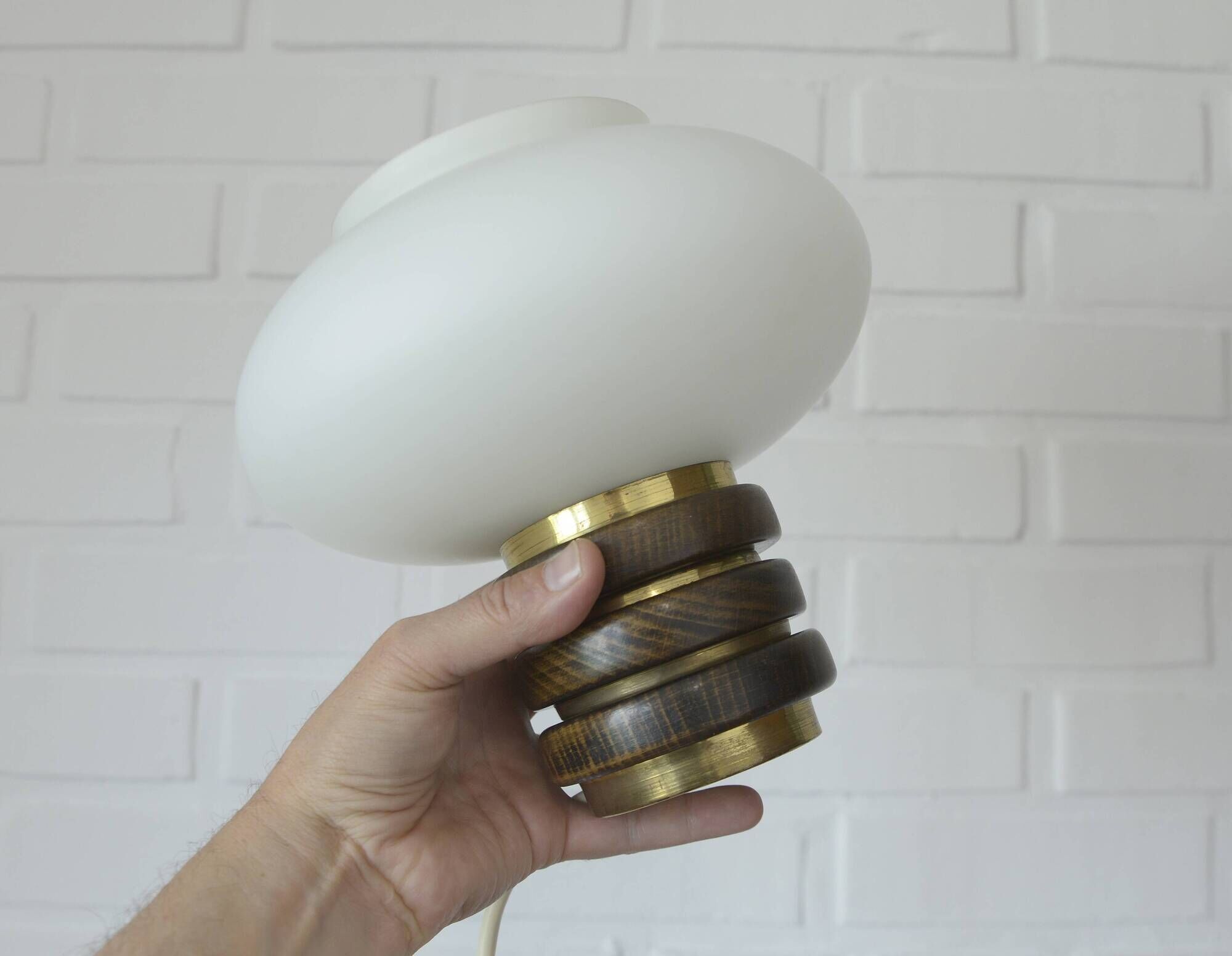 Vintage mushroom desk lamp bedside light brass and wood table lamp 1970's