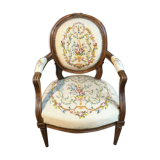 18th century Louis XVI medallion armchair covered with tapestry