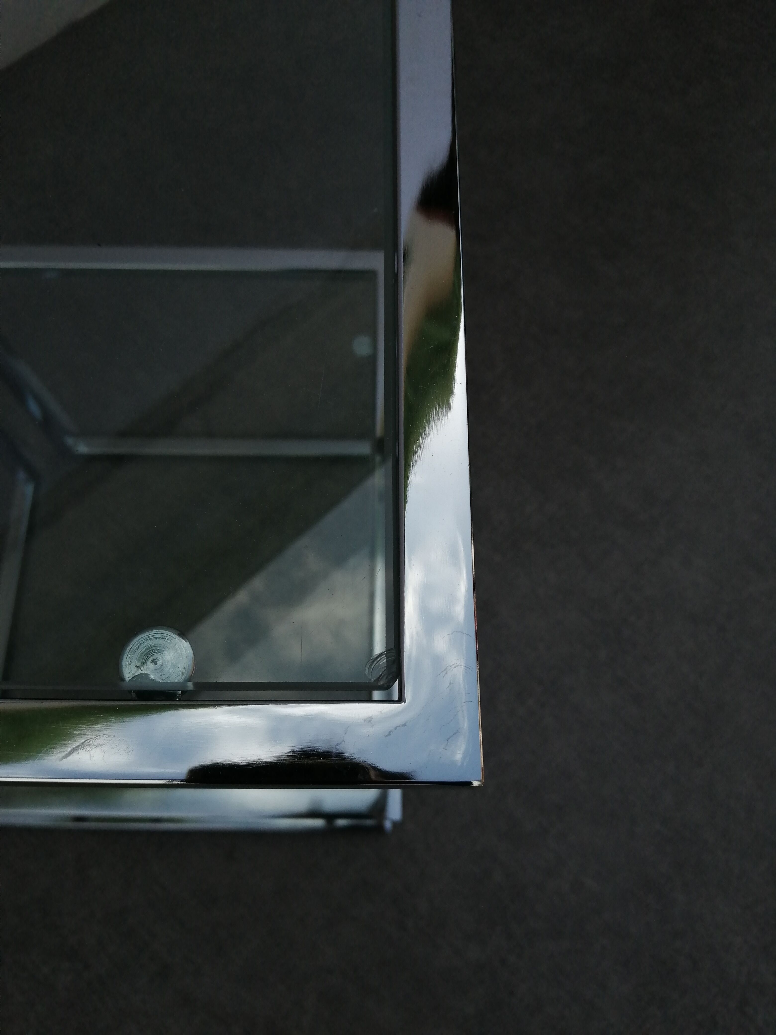 Piece of chrome sofa 2 glass shelves from 1970