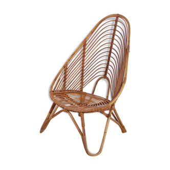 Vintage Dutch design rattan lounge chair Rohe Noordwolde