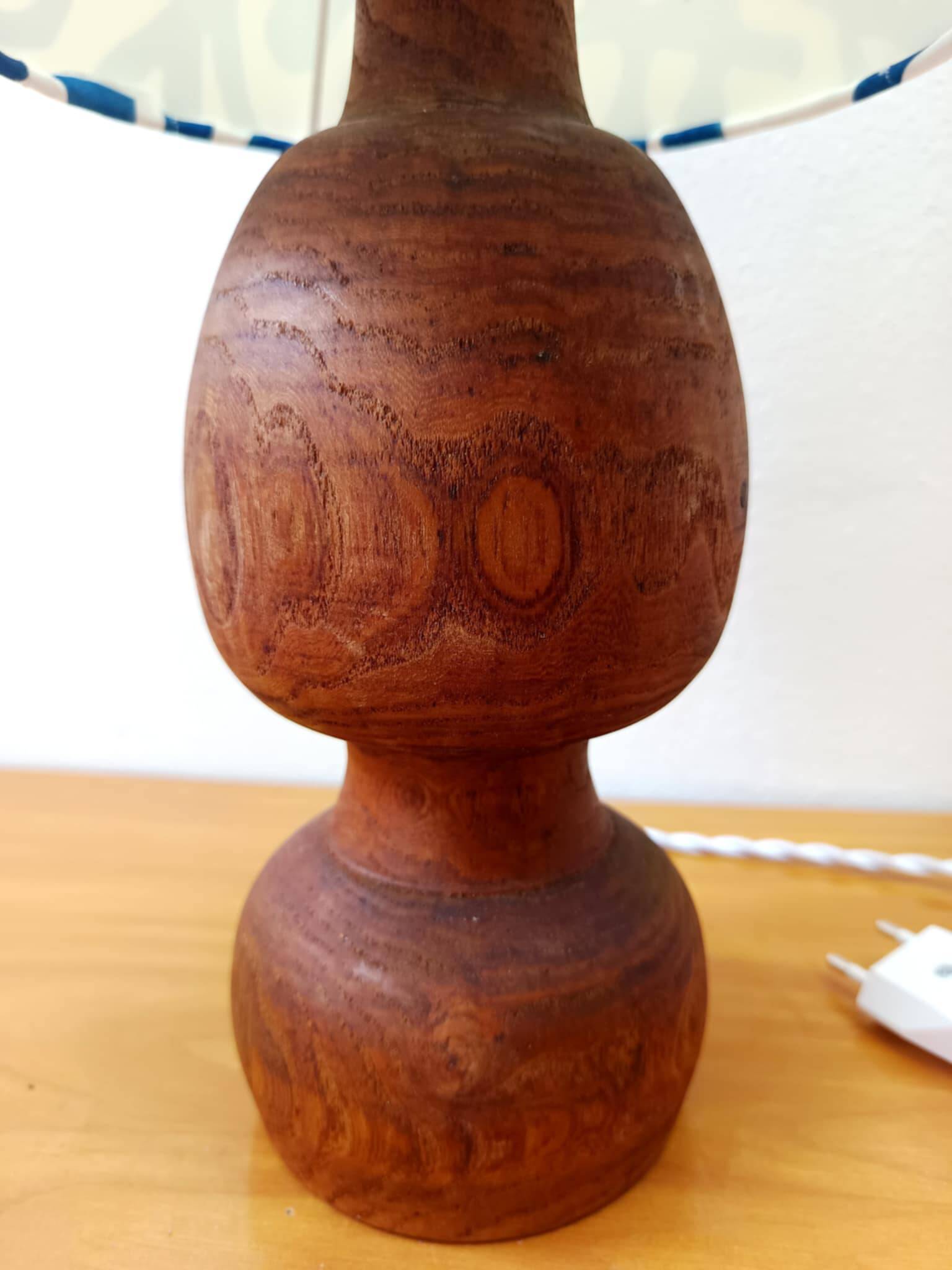 Brutalist wooden lamp and custom shade