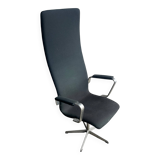 Fritz Hansen Oxford High-Back Swivel Chair in Black Wool with Brushed Aluminium Base, 1970s