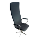 Fauteuil pivotant à dossier haut Oxford de Fritz Hansen en laine noire avec piètement en aluminium brossé, années 1970