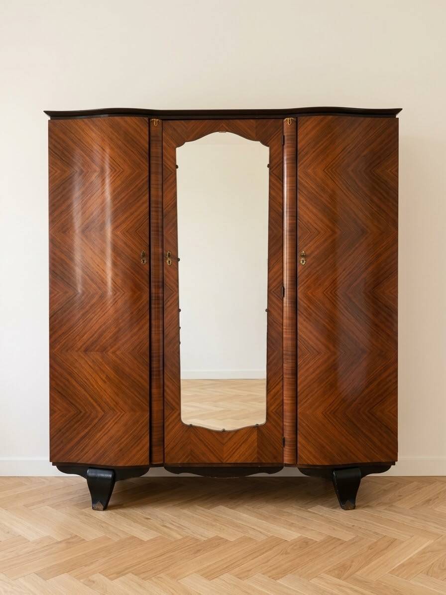 Antique Art Deco wardrobe in wood and marquetry