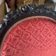 Napoleon III medallion armchair in carved wood and red velvet.
