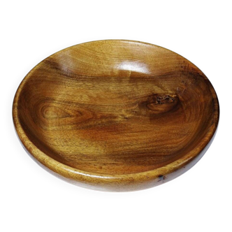 Teak or acacia wooden bowl, vintage craftsmanship from the 70s to 2000s.