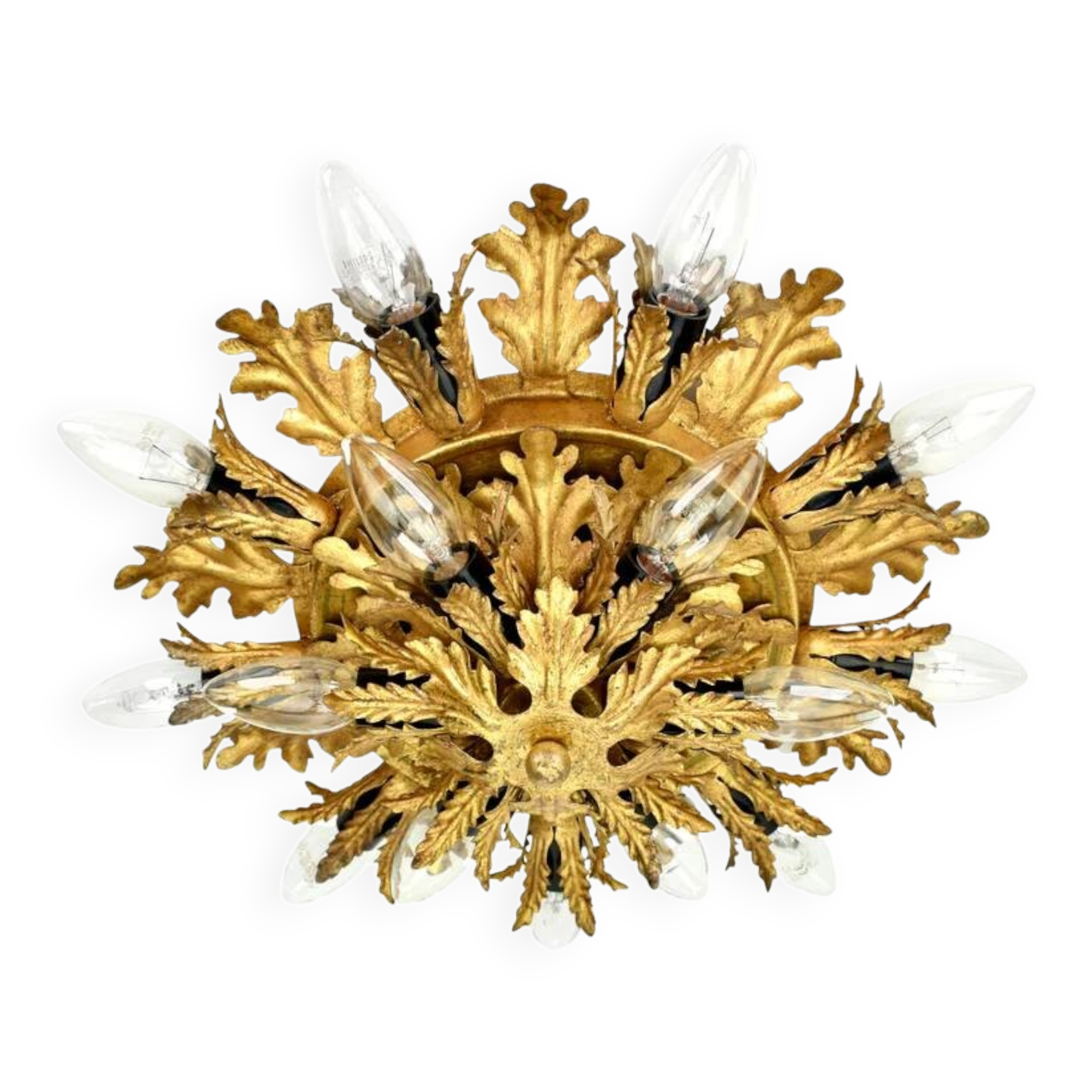 Plafonnier à deux niveaux en feuille d'or par Banci Firenze