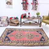 4x7 Tapis Vintage Rose Contemporain Ancien