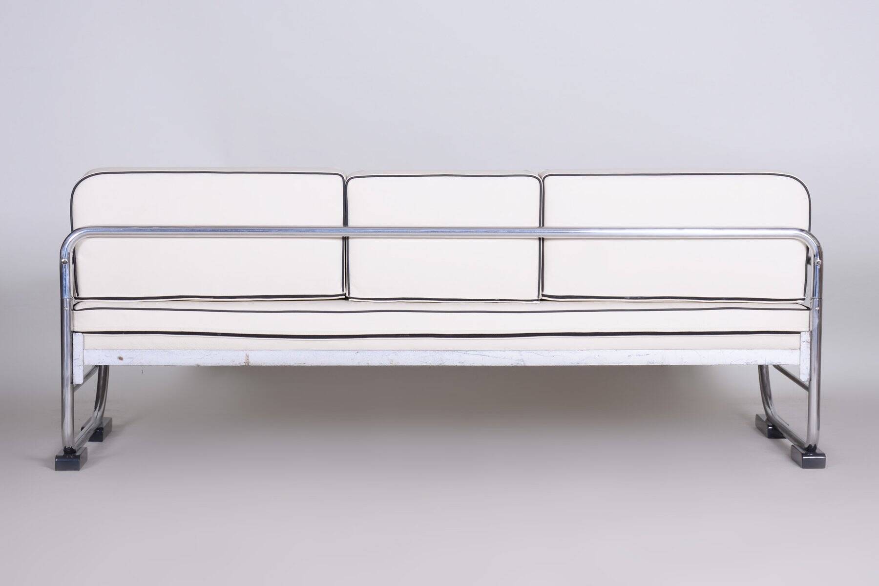 Bauhaus Sofa in Chrome, Steel, Leather by R. Slezák for Slezak Factories, Czech, 1930s