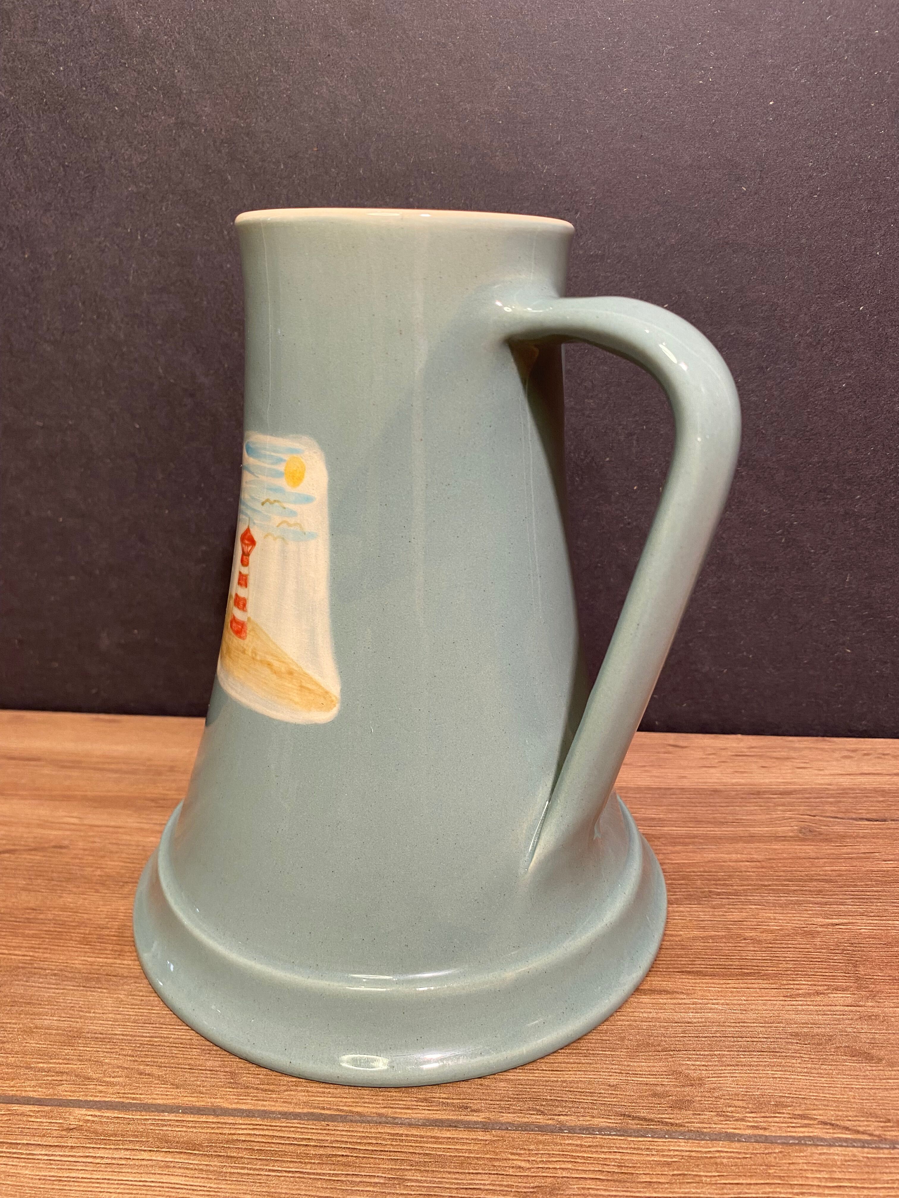 Pitcher, earthenware pitcher with headlight decoration signed Gabriella Railler