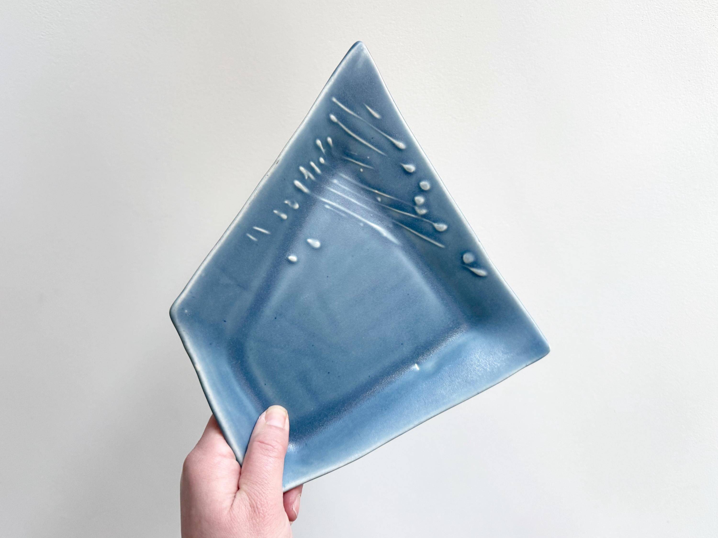 Vintage blue studio pottery signed dish
