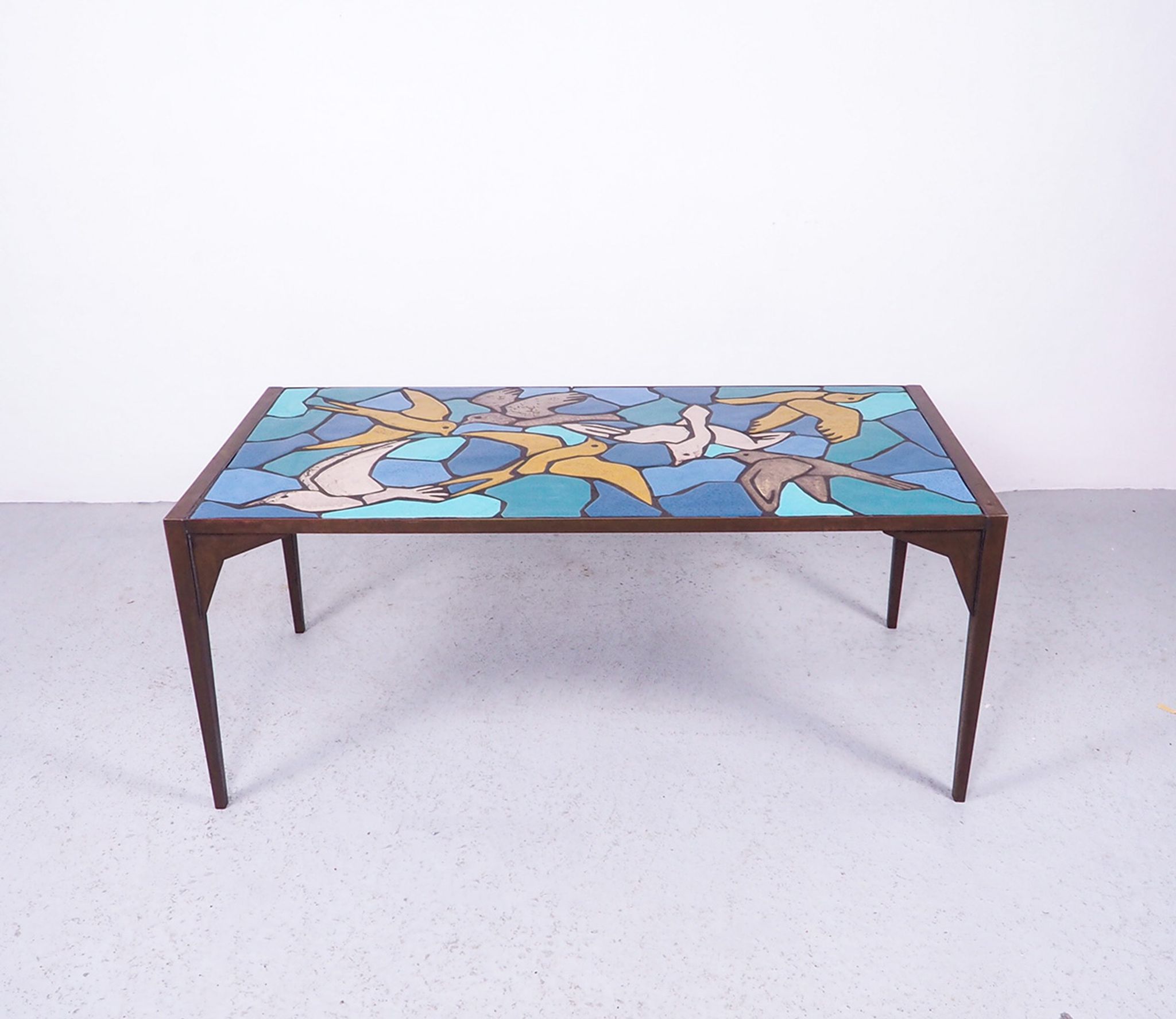 Ceramic mosaic tile coffee table with bird motif, 1970s