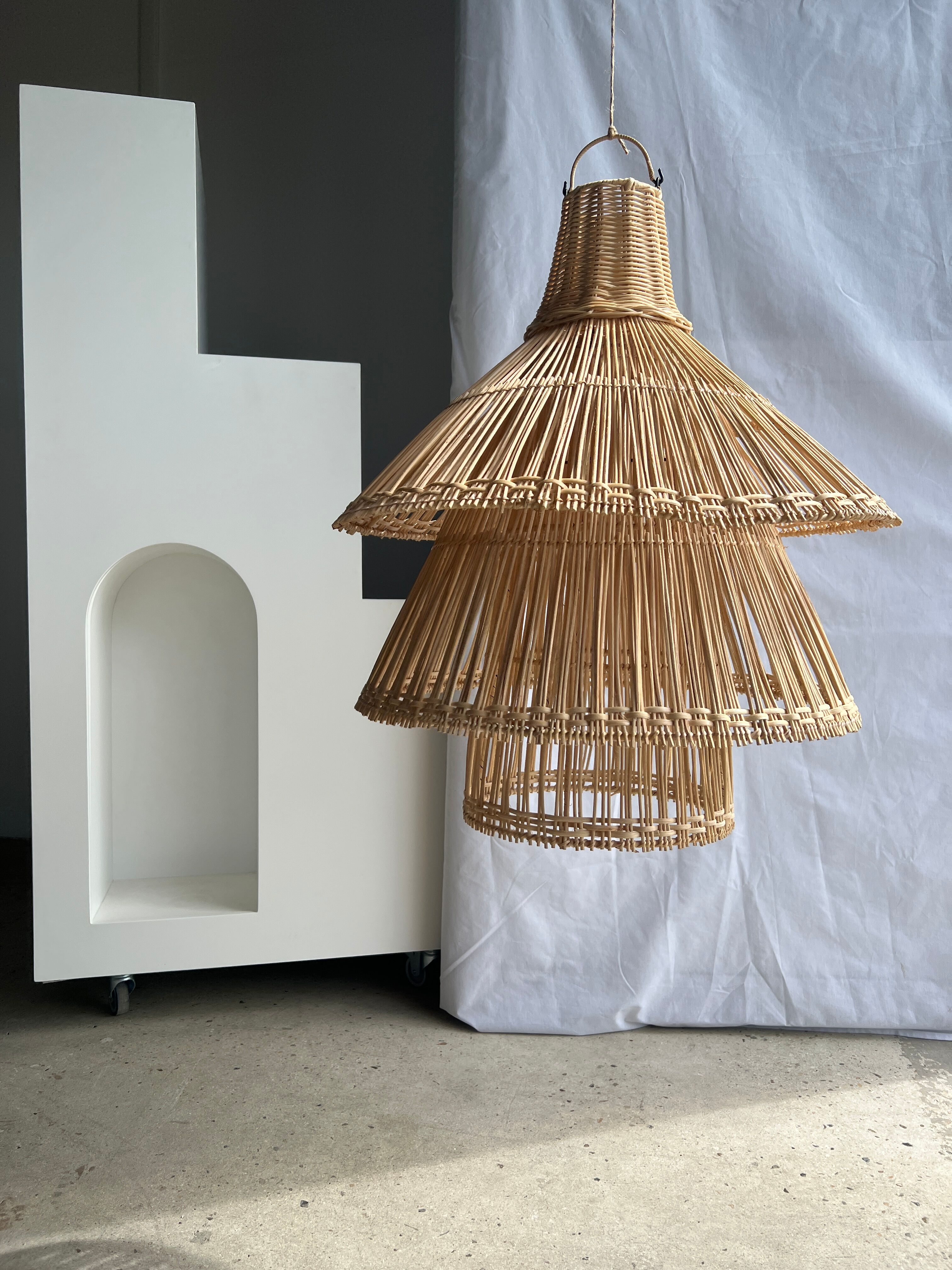 Rattan pendant lamp or light in the shape of an Asian lantern
