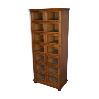 Vintage dutch oak haberdashery shop cabinet / vitrine drop down doors, 1930s