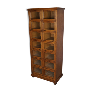 Vintage dutch oak haberdashery shop cabinet / vitrine drop down doors, 1930s