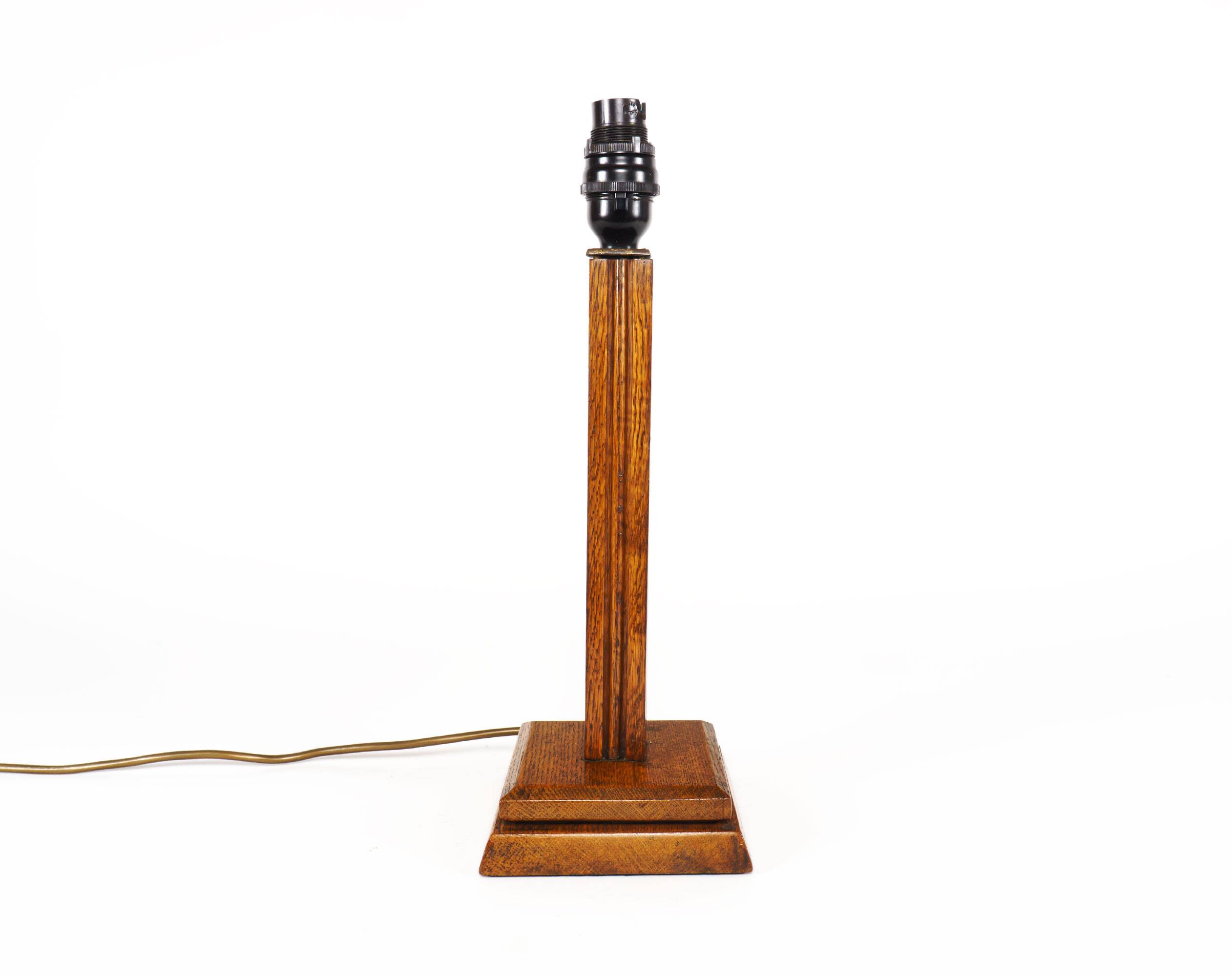 Vintage 1930s British Art Deco Oak Table Lamp