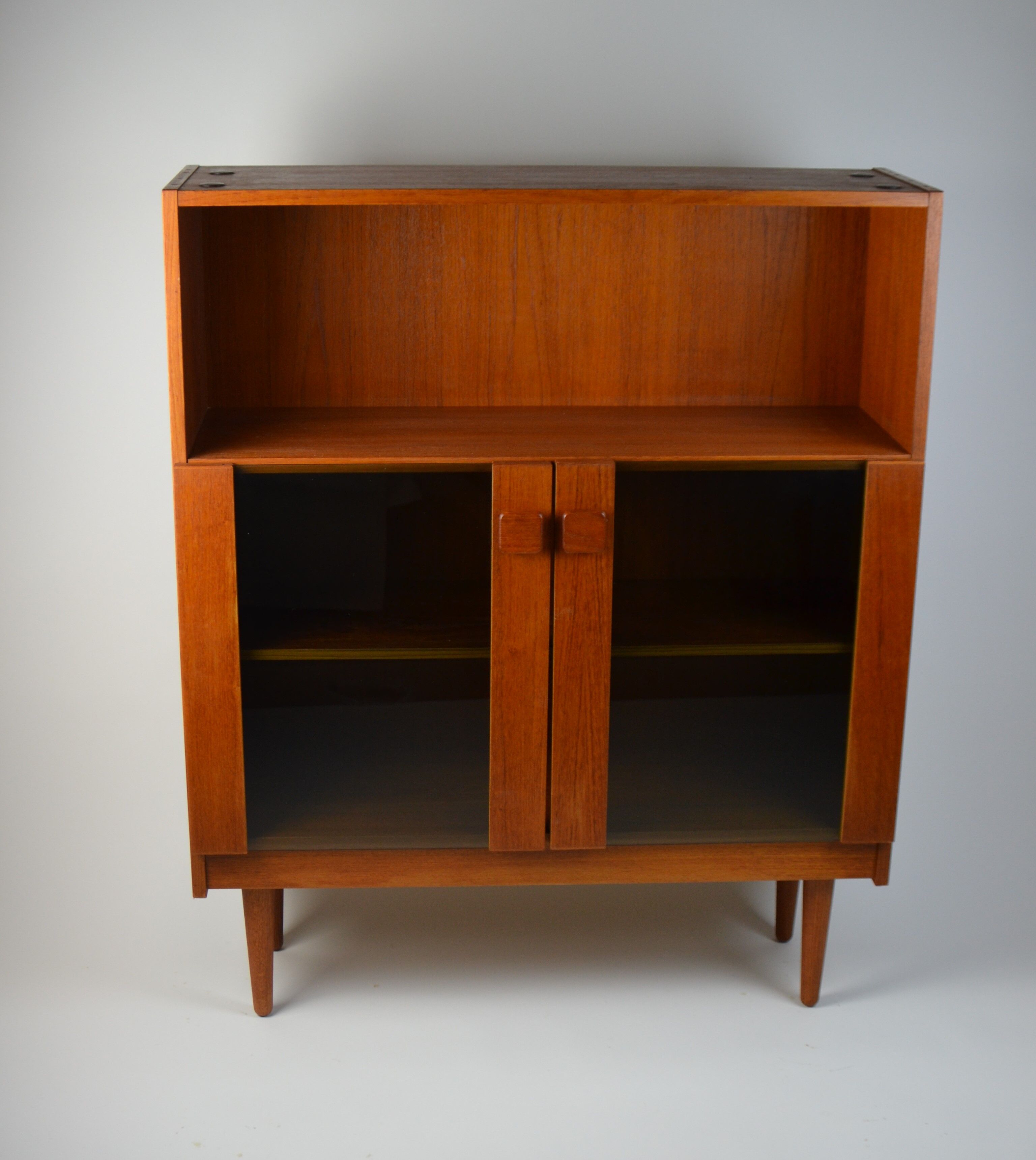 Vintage Danish bookcase / highboard with smoked glass doors