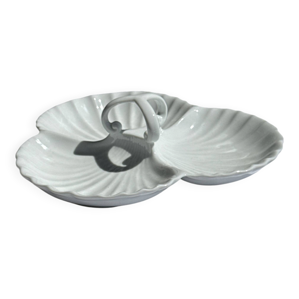 Plat de service vintage en porcelaine blanche à coquillages MP Samie D26 H4