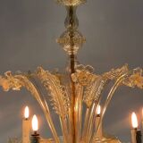 Venetian chandelier in gilded Murano glass, 6 light arms circa 1940