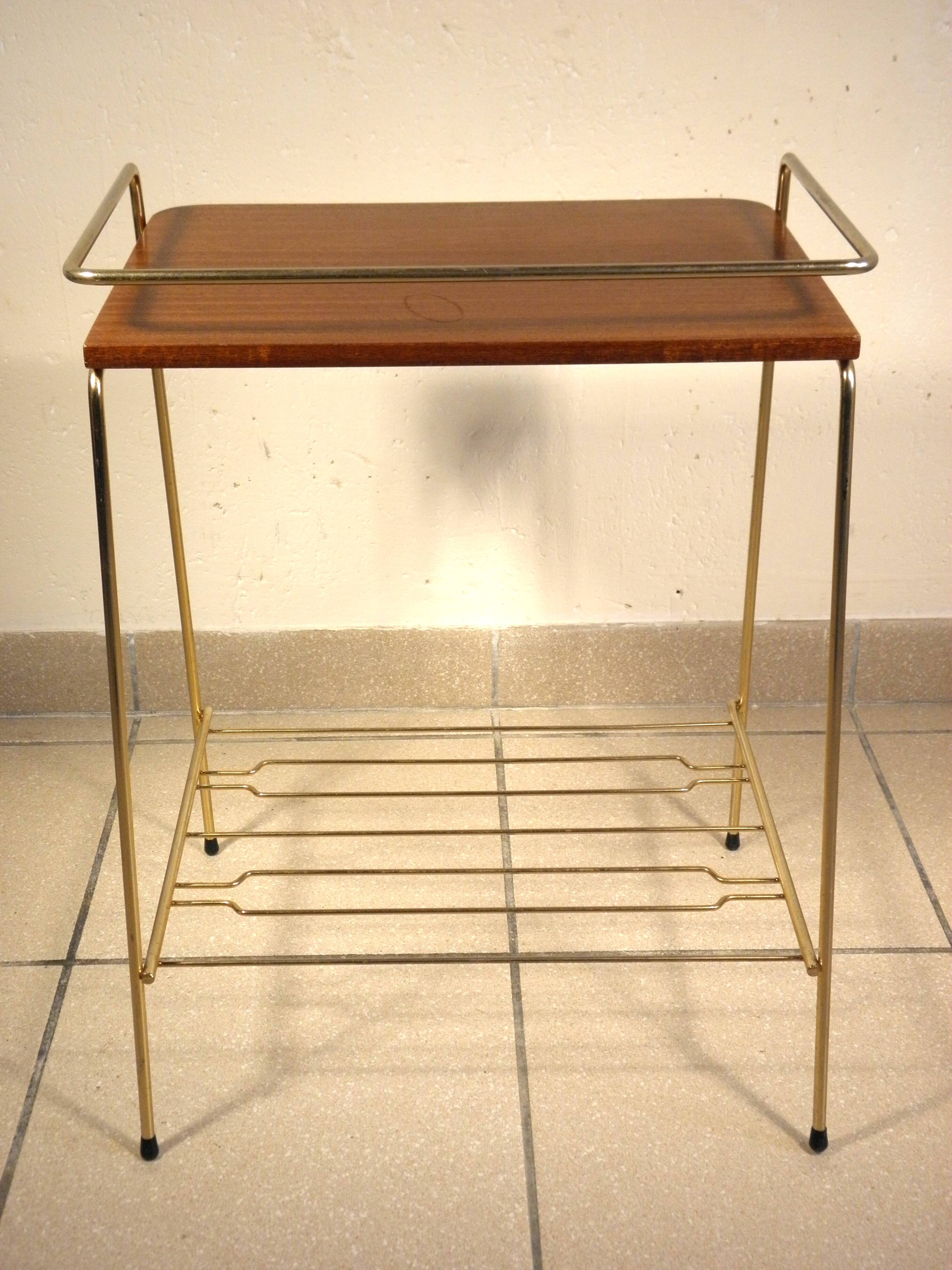 Side table - wooden and gold metal magazine rack