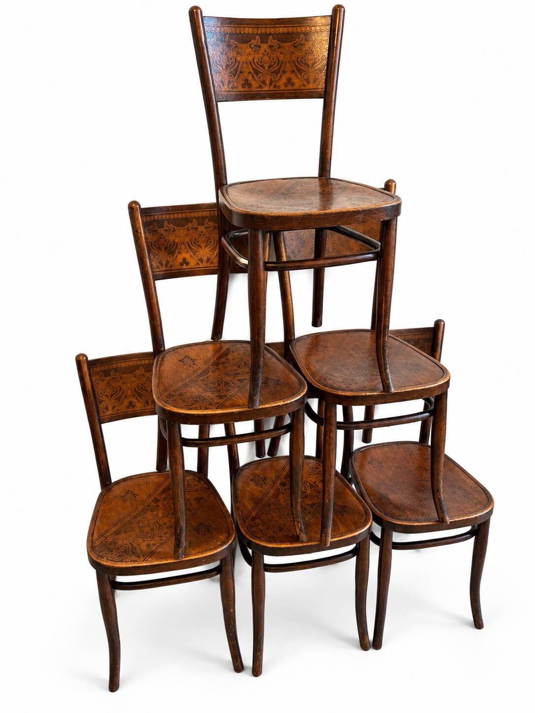 6 antique chairs Jacob & Josef Kohn – Vienna – Decorated bent wood – Style