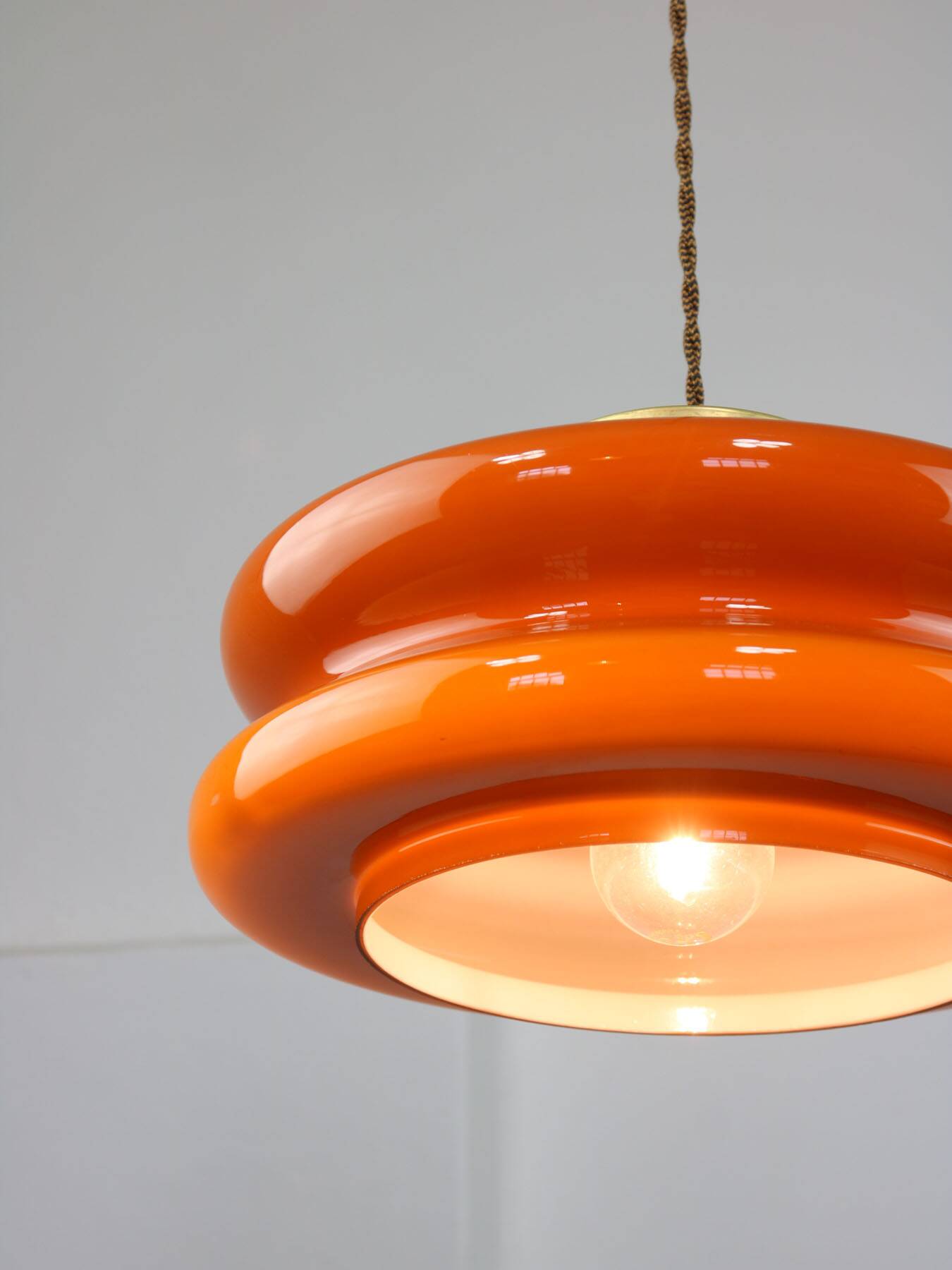 Mid-century italian brass and glass pendant lamp