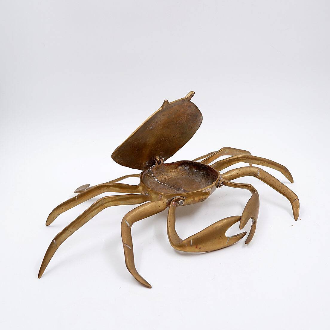 Brass trinket box in the shape of a blue crab, 1960s