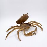 Brass trinket box in the shape of a blue crab, 1960s