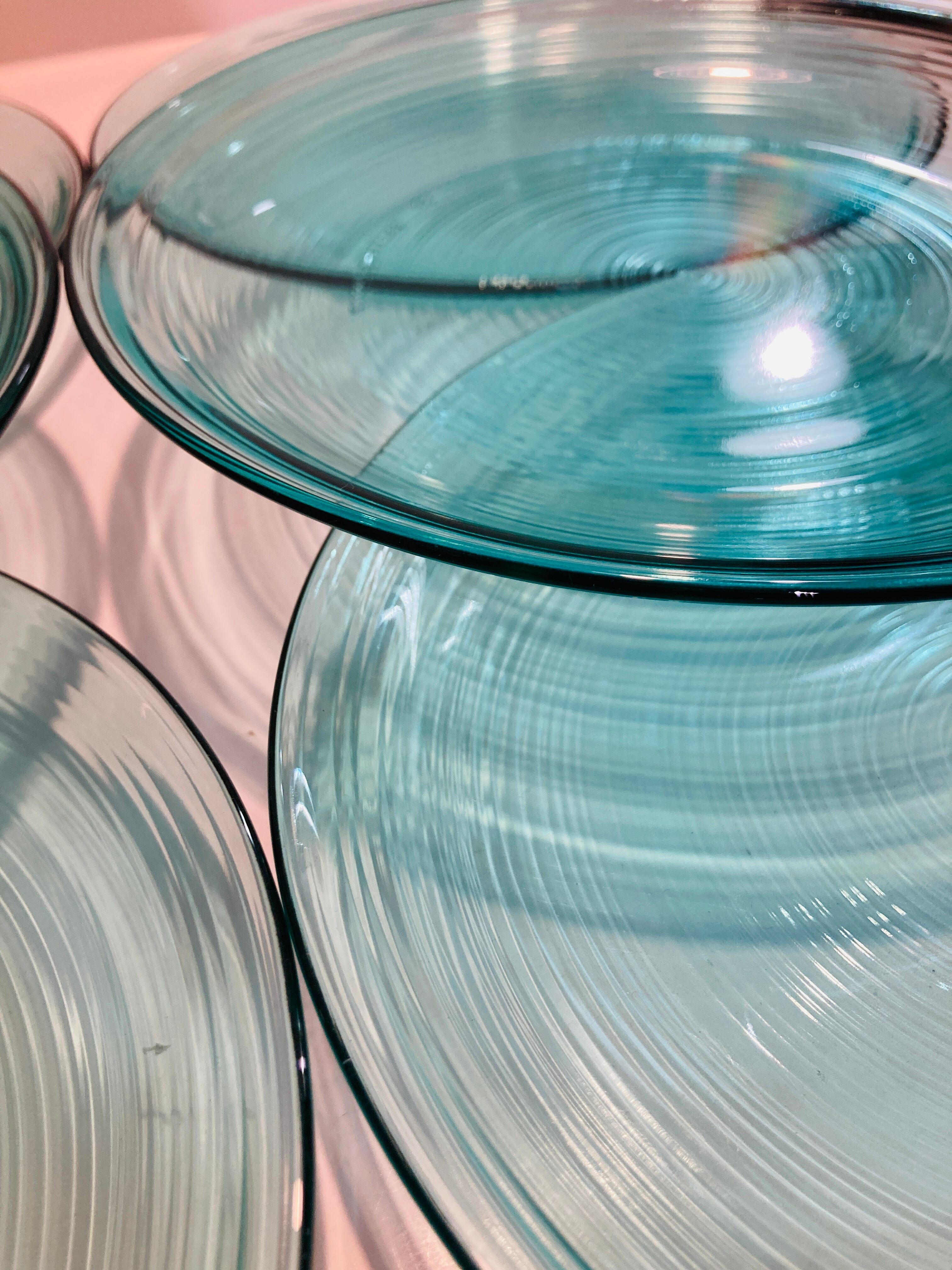 X6 turquoise glass plates Arcoroc-france-retro-cuisine-vintage