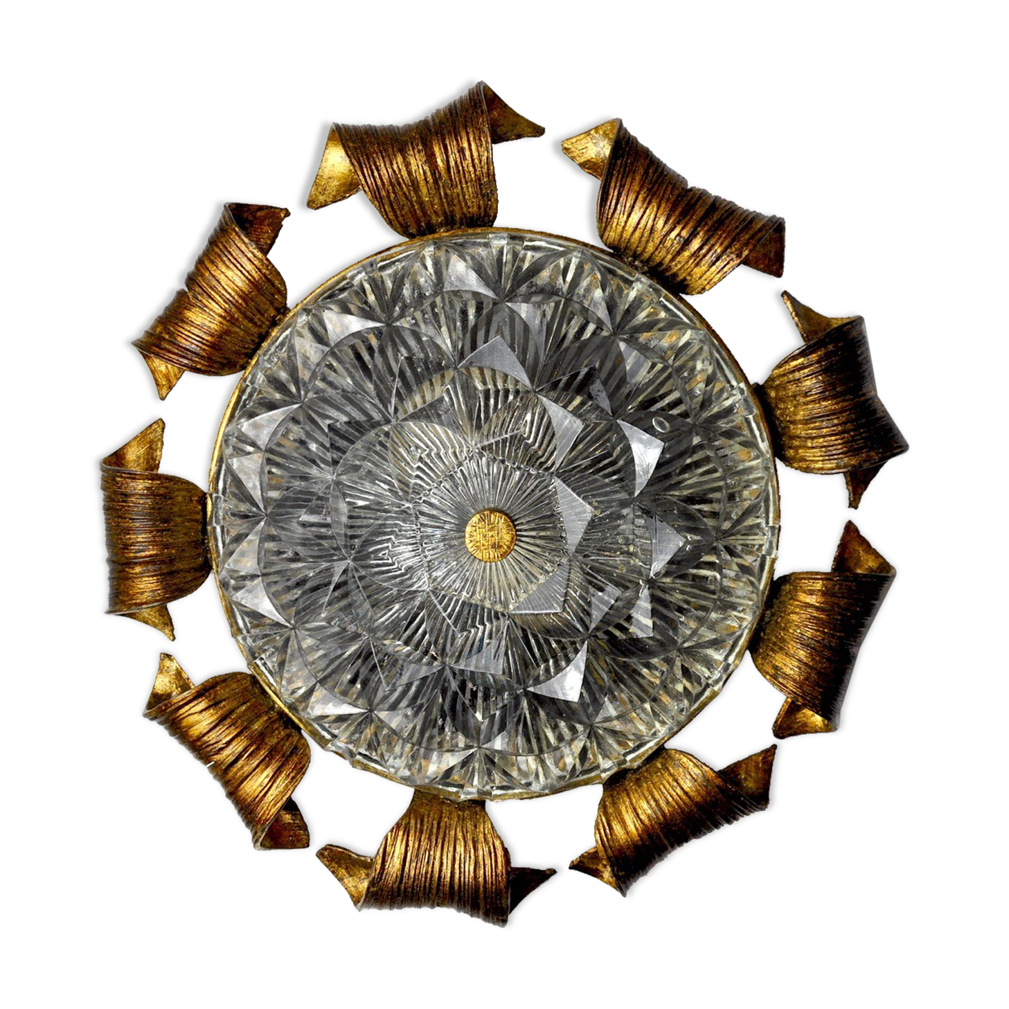Applique soleil, feuille d'or, verre de Murano, Italie, 1960