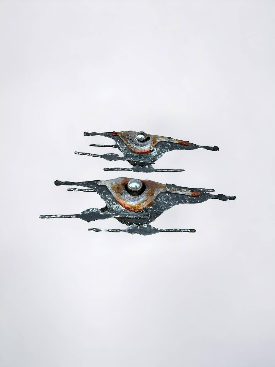 Tom Ahlstrom & Hans Ehrich - Pair Of Brutalist Sconces 1960s Metal And Glass