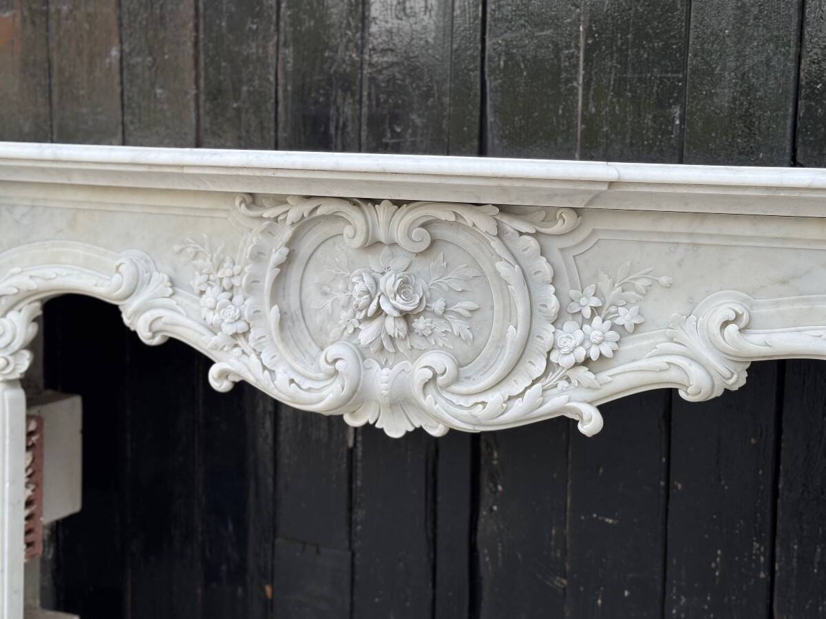 Impressive Louis XV Style Fireplace in Very Fine Carrara Marble