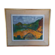 Tableau ancien, huile sur toile des années 1950, pont sur fond de montagnes méditerranéennes