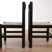 Set of 2 black rush dining chairs – Magistretti / Perriand style, 1970s