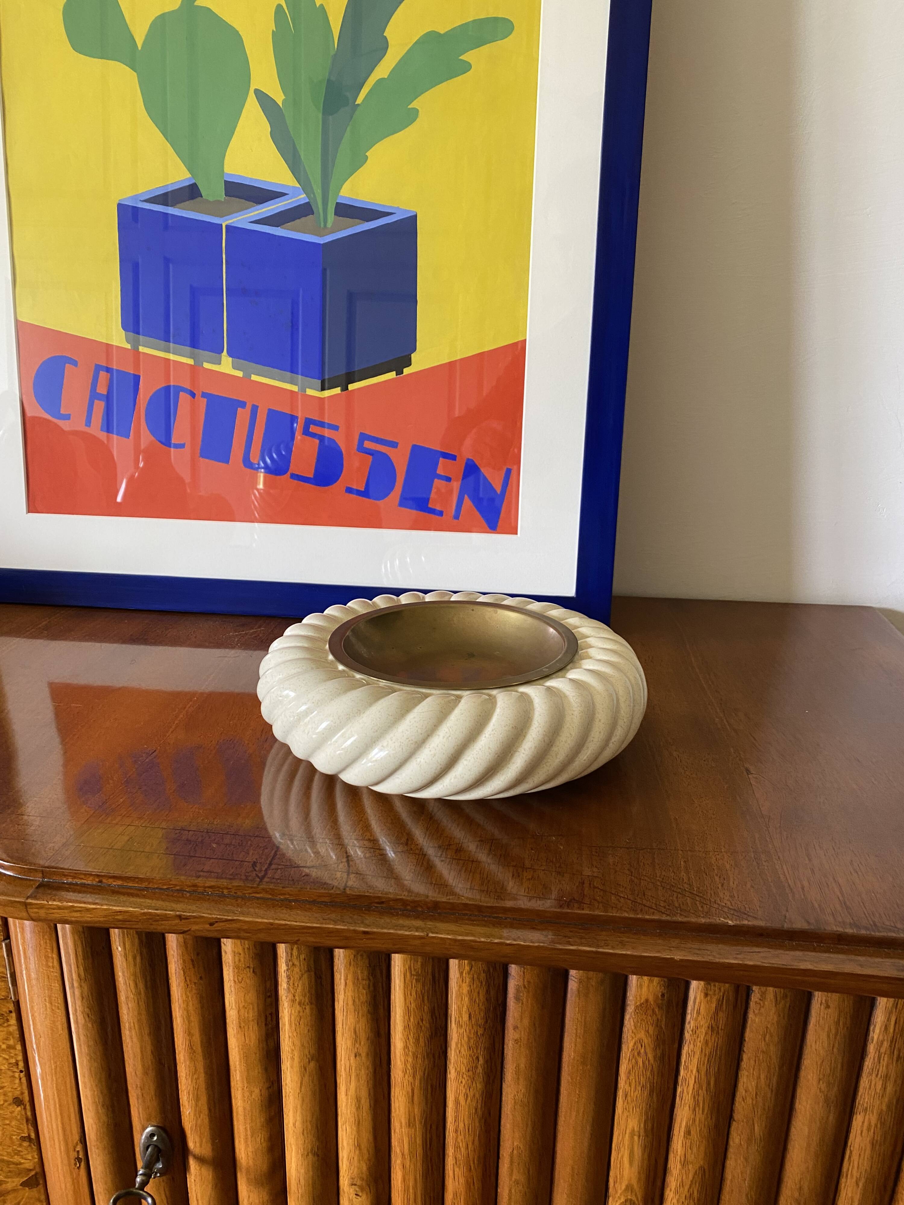 Tommaso Barbi, cream ceramic ashtray / vide poche, B Ceramiche, ca. 1970