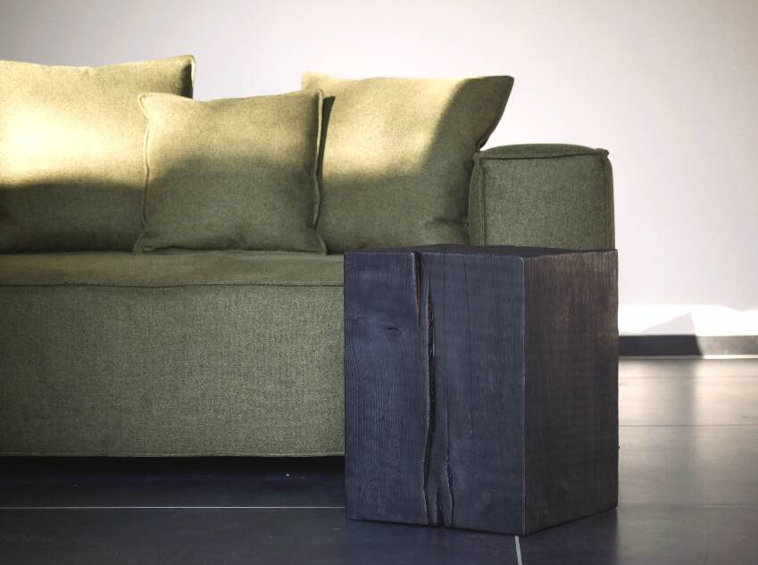 Wabi sabi burnt wood side table