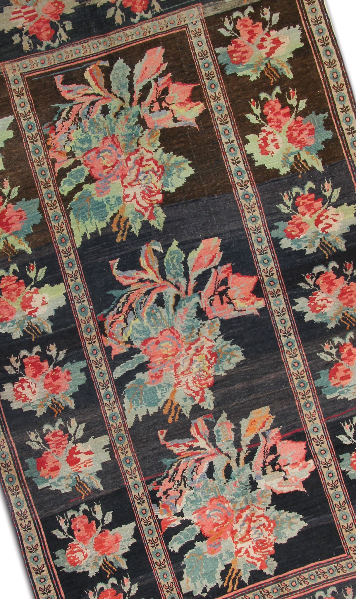 Antique floral karabagh zone tapis de laine brune tissée à la main fine tapis- 136x235cm