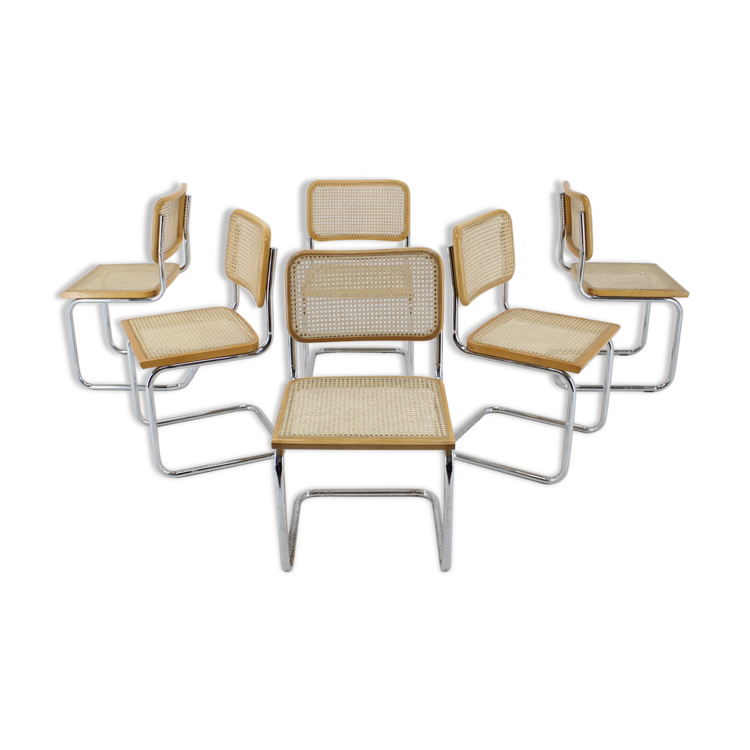 Set of six chrome plated and wood italian dining chairs by Breuer, 1970s