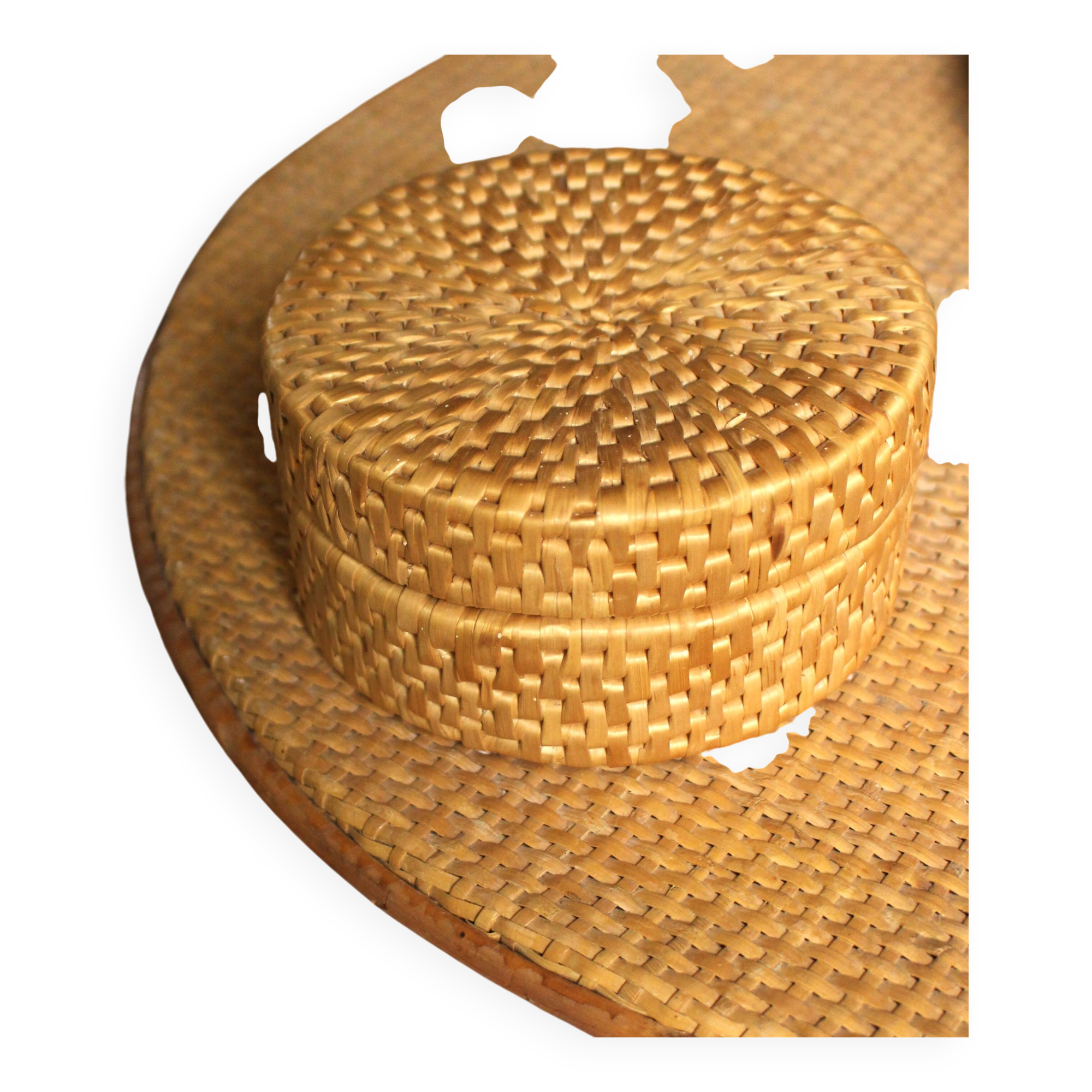 Vintage round wicker basket