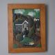 Tableau Art Naïf en bois artisanal cadre de décoration pour enfant garçon paysage de montagne