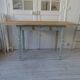 Vintage farm table, base and belt re-enchanted in verdigris, wooden top.