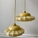 Pair of suspensions in opaline glass cream and silver border art deco 30s