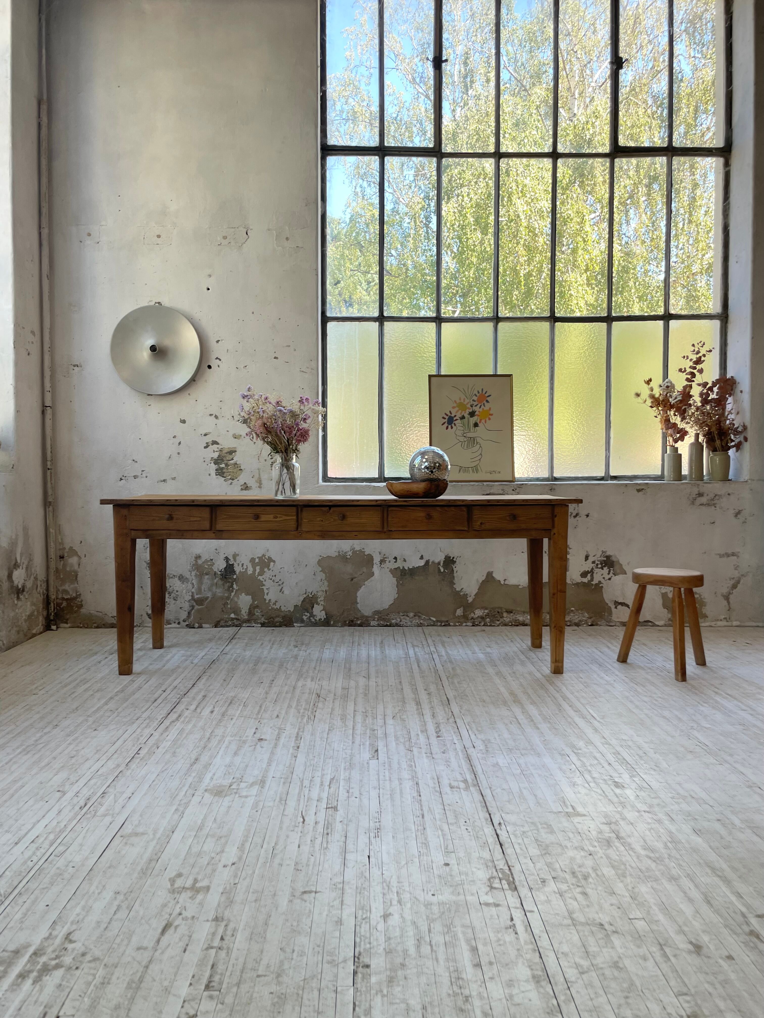 Farmhouse table pine multi-drawers
