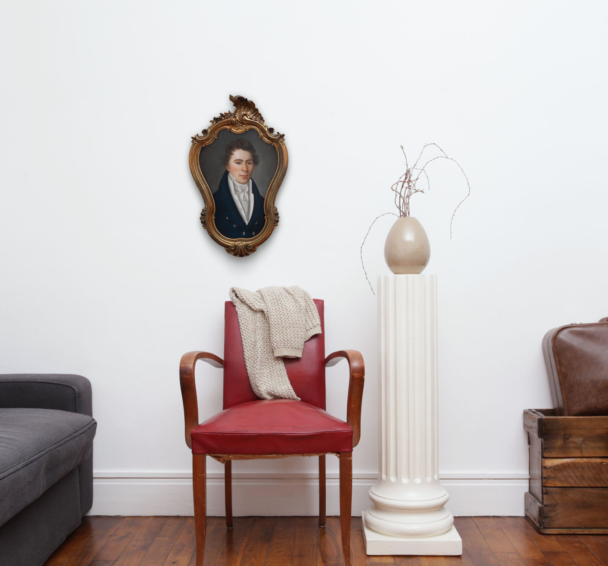 Portrait of a pastel man 1818 in gold frame