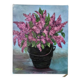 Tableau huile sur toile bouquet de fleurs lilas vintage signée