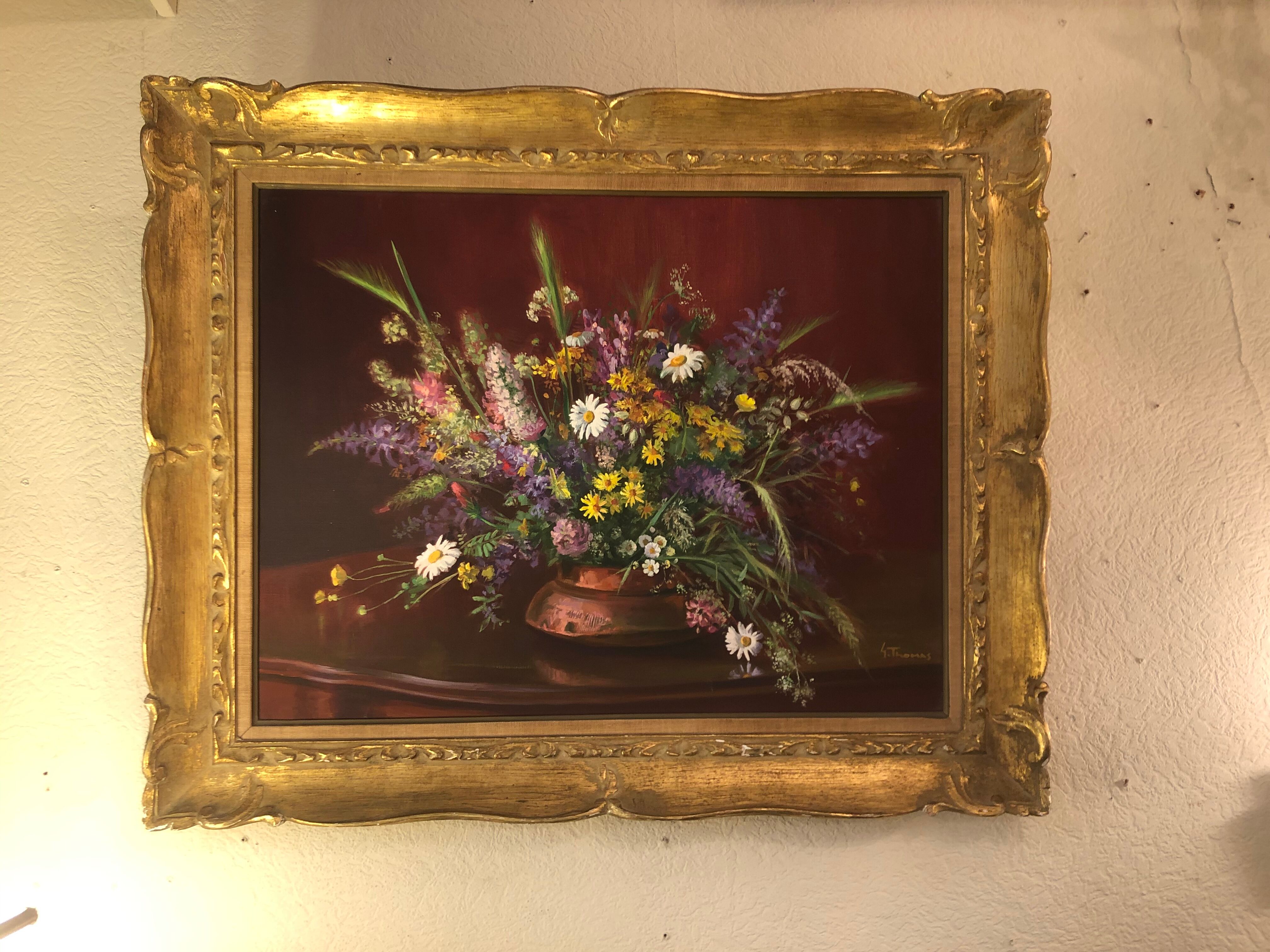 Tableau encadré et signé représentant bouquet de fleurs