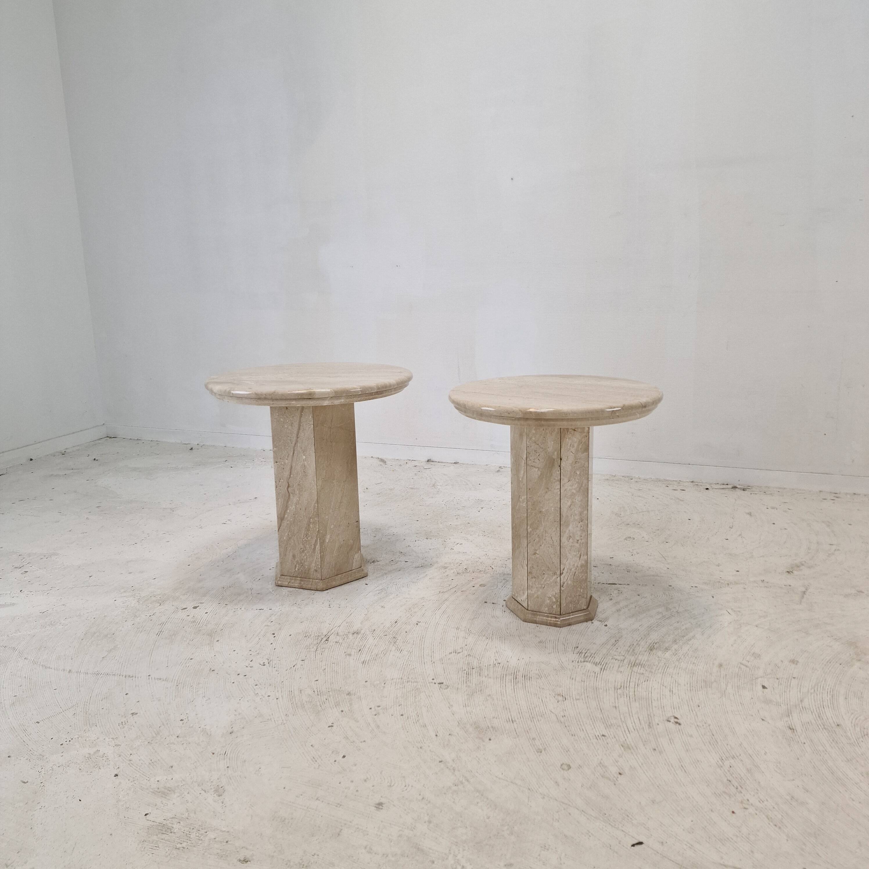 Set of 2 Italian Travertine Pedestals or Side Tables, 1980s