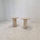 Set of 2 Italian Travertine Pedestals or Side Tables, 1980s